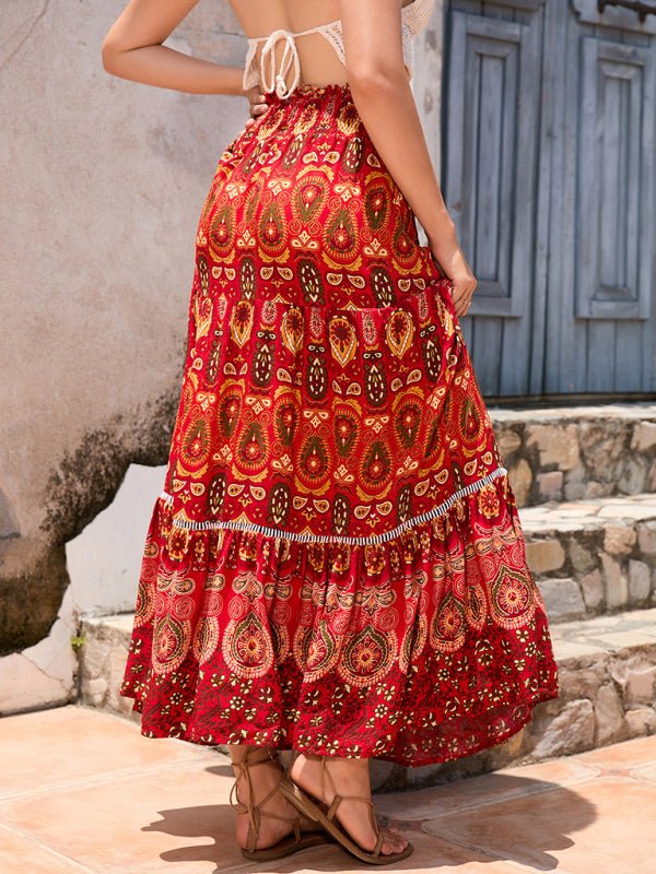New Women's Bohemian Hollow Printed Patchwork Skirt - Bottoms